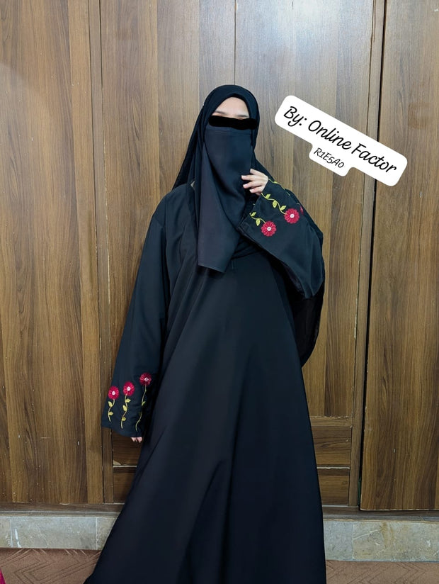 Embroidered Rose Abaya
