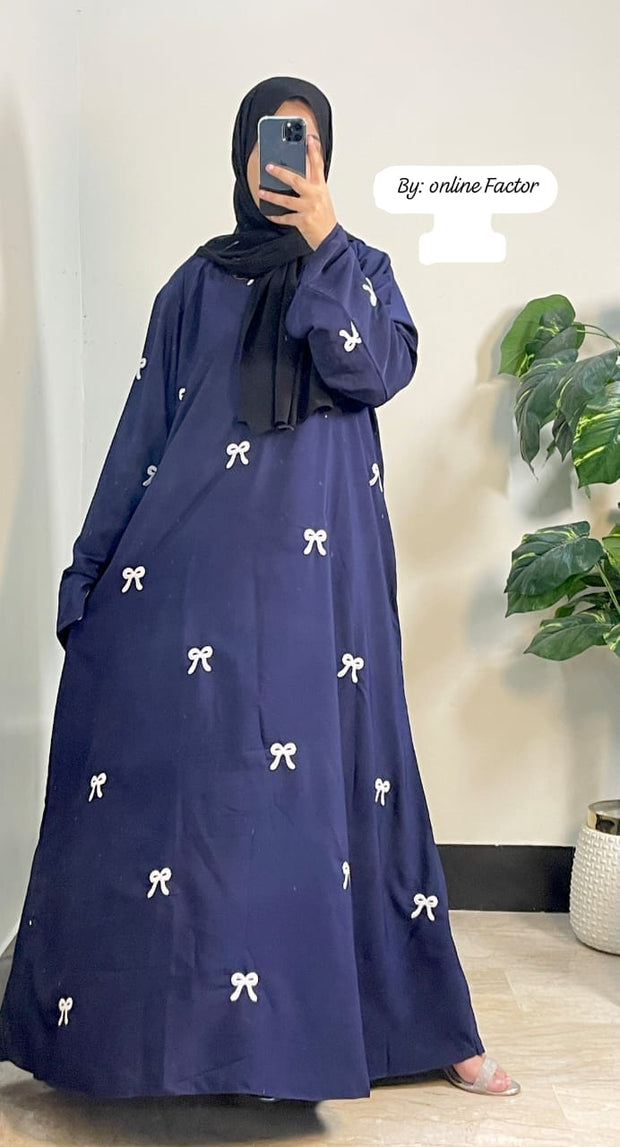Embroidered Maxi Bow Abaya