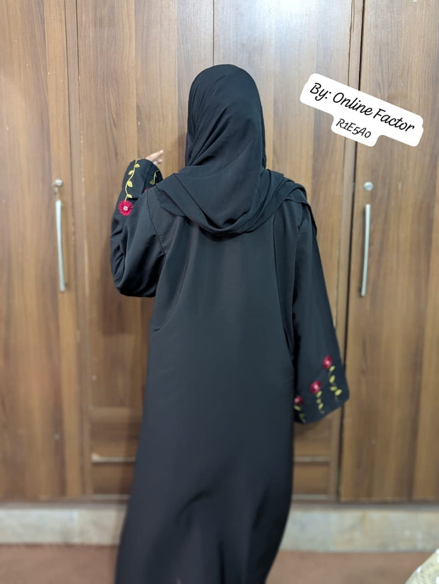 Embroidered Rose Abaya