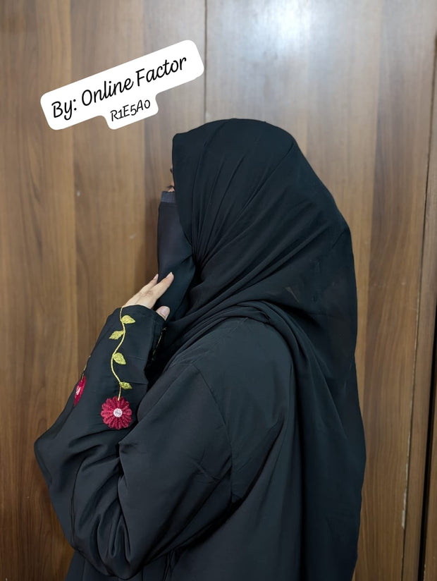 Embroidered Rose Abaya