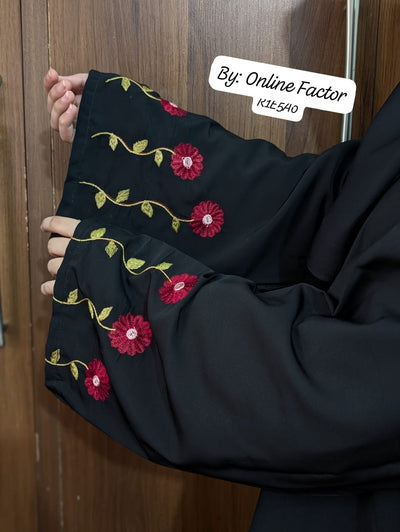 Embroidered Rose Abaya