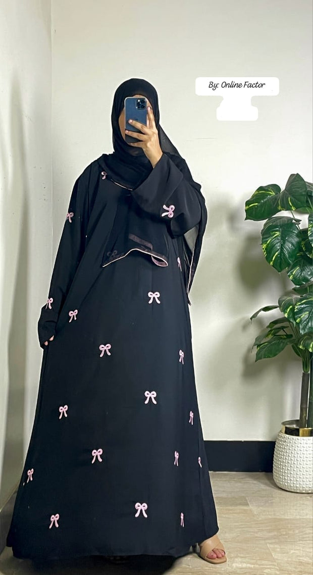 Embroidered Maxi Bow Abaya