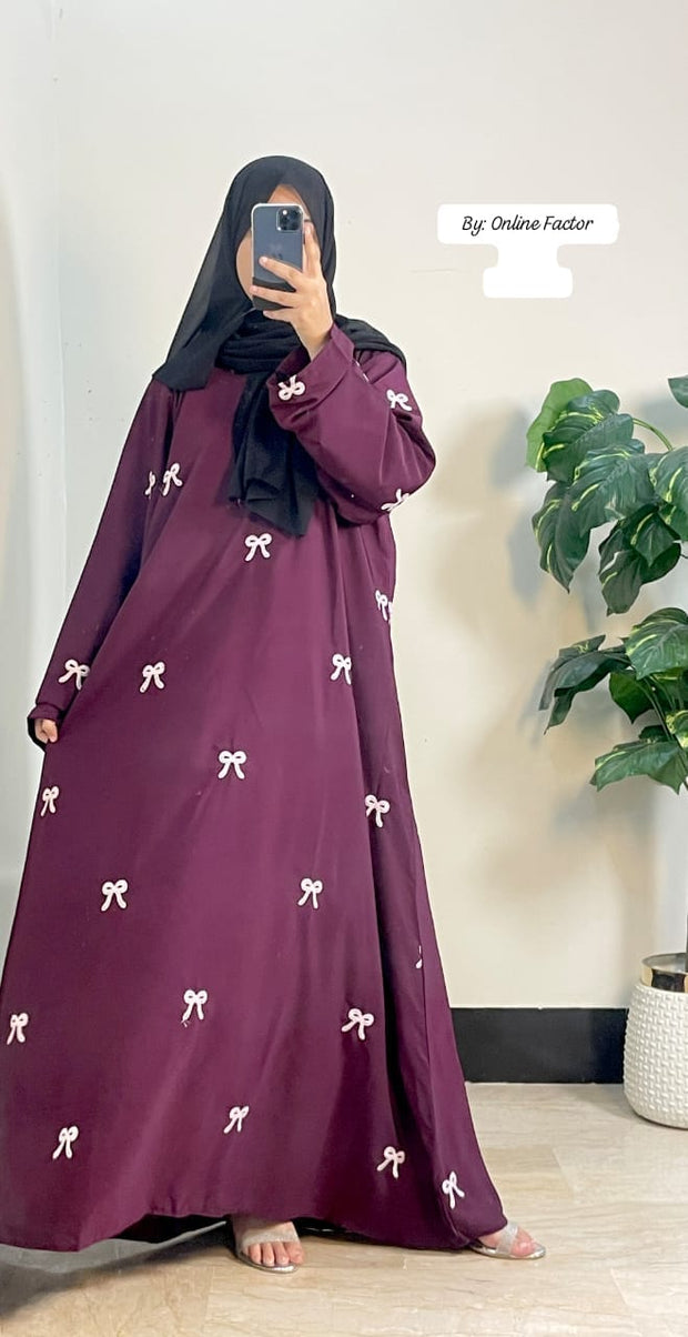 Embroidered Maxi Bow Abaya